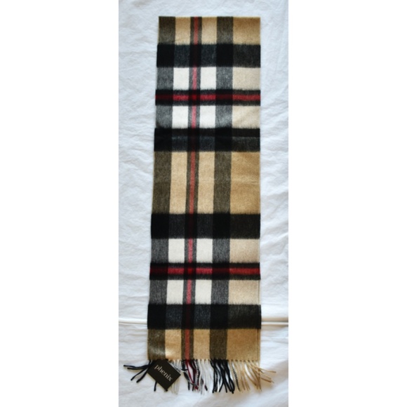 PHENIX NWT UNISEX PLAID PRINT CASHMERE FRINGE TRIM CAMEL MULTI SCARF. 70X10.5.in - Picture 3 of 4